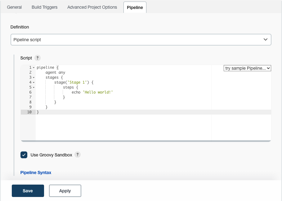 Example Pipeline in the classic UI